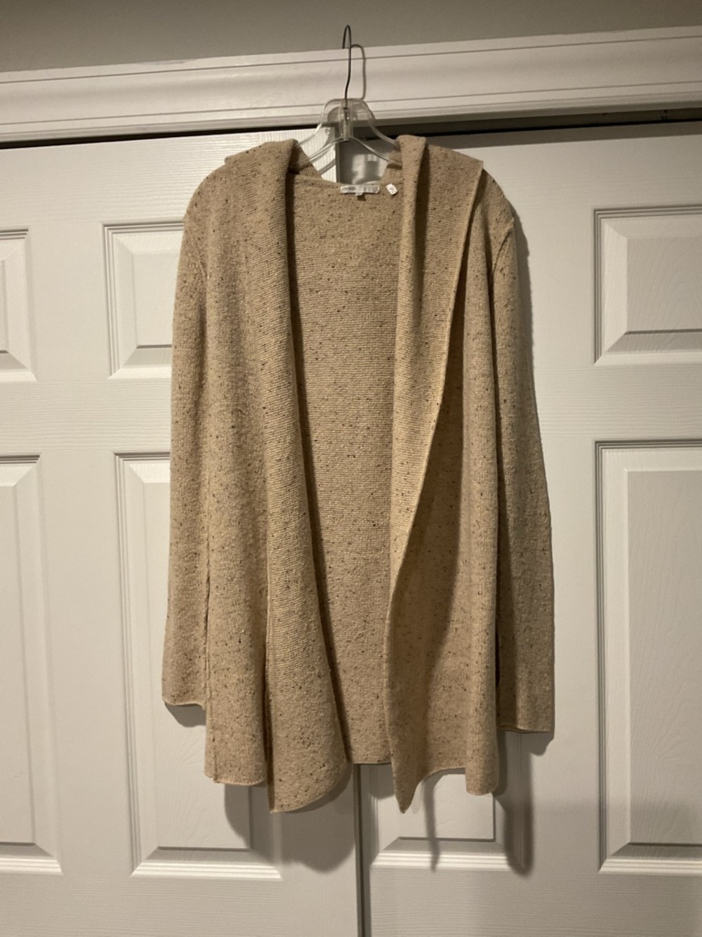 Vince Cream Cashmere Open Cardigan Sweater  Hooded Long Duster Jacket Casual, S